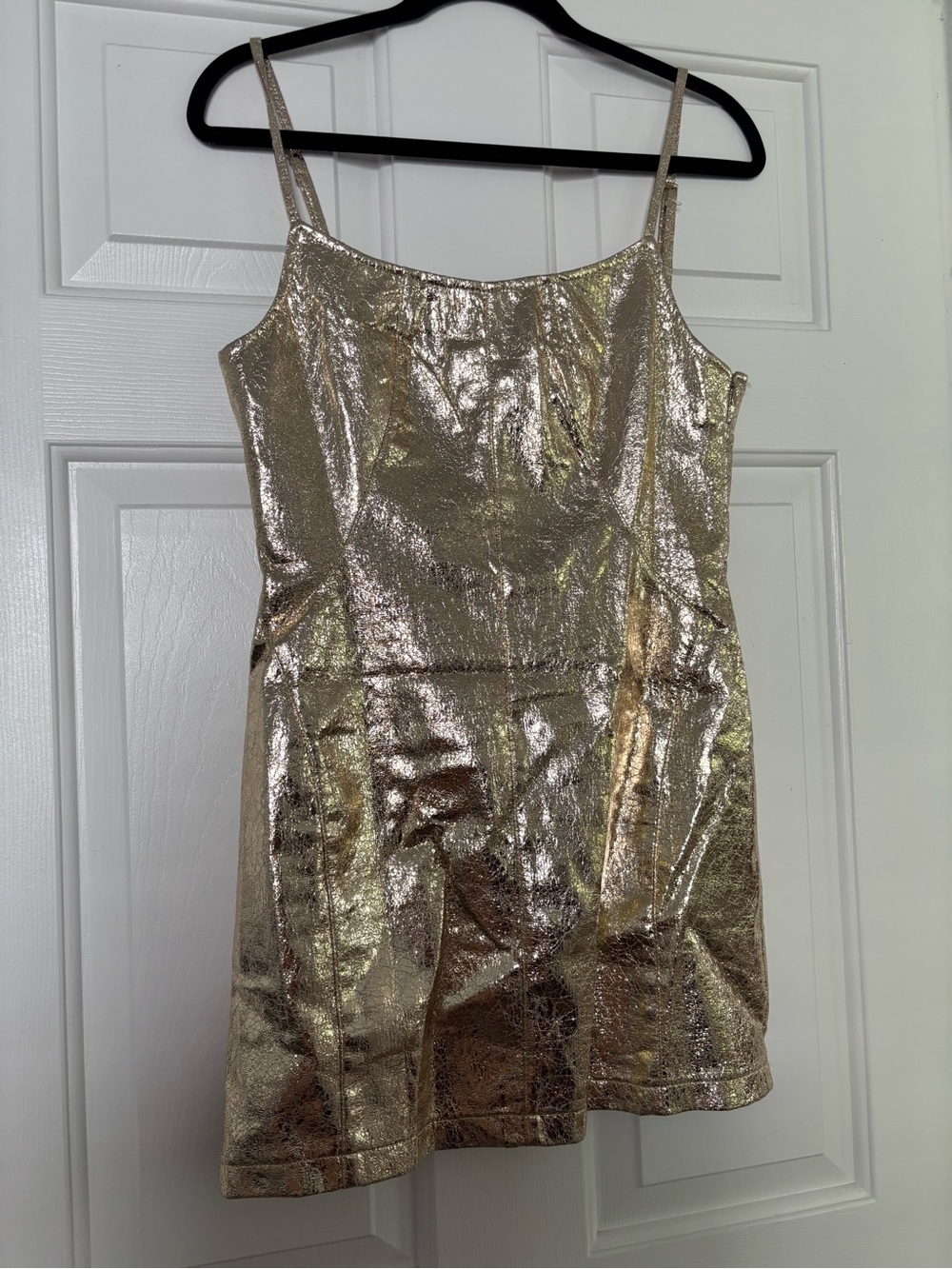 Nasty Gal Metallic Gold Strappy Mini Dress - Spaghetti Strap